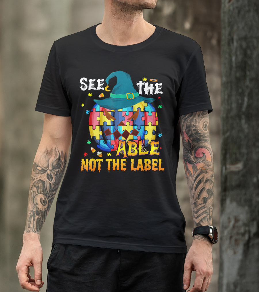 See The Able Not The Label Autism Awareness Halloween Puzzle Pumpkin T-Shirt