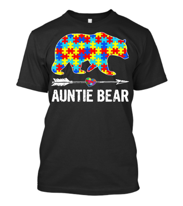 Auntie Bear Puzzle Heart Arrow Autism Awareness T-Shirt