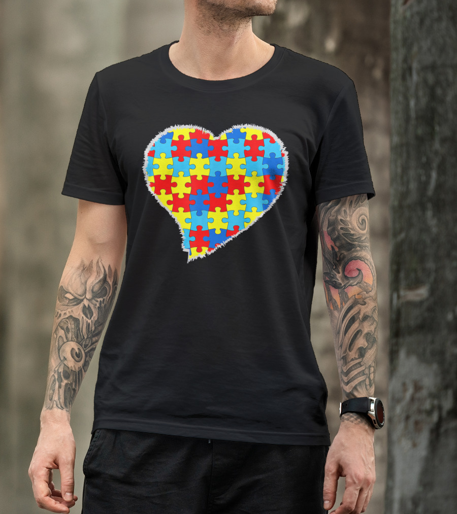 Autism Puzzle Pieces Heart Awareness T-Shirt