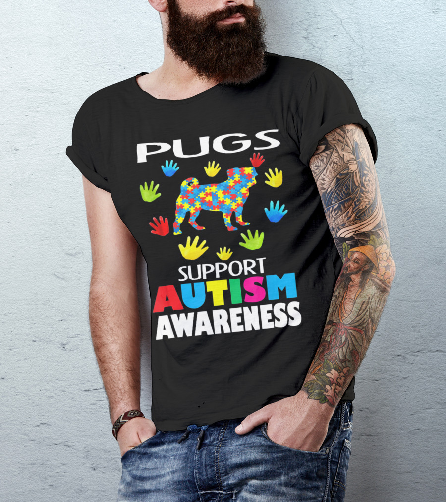 Pugs Support Autism Awareness Puzzle Handprints T-Shirt