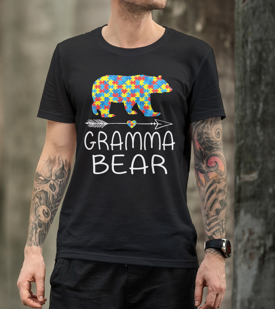 Gramma Bear Autism Awareness Puzzle Bear T-Shirt