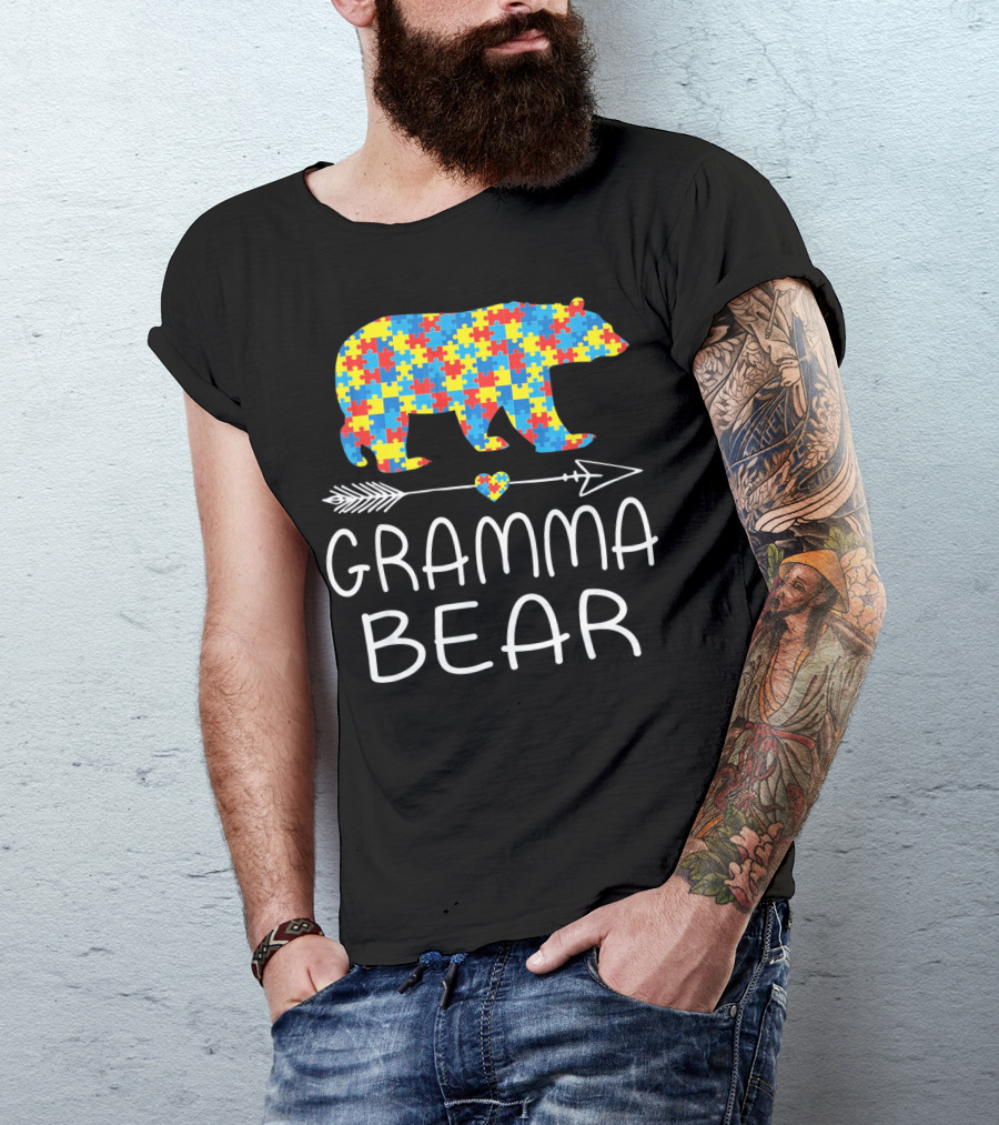 Gramma Bear Autism Awareness Puzzle Bear T-Shirt