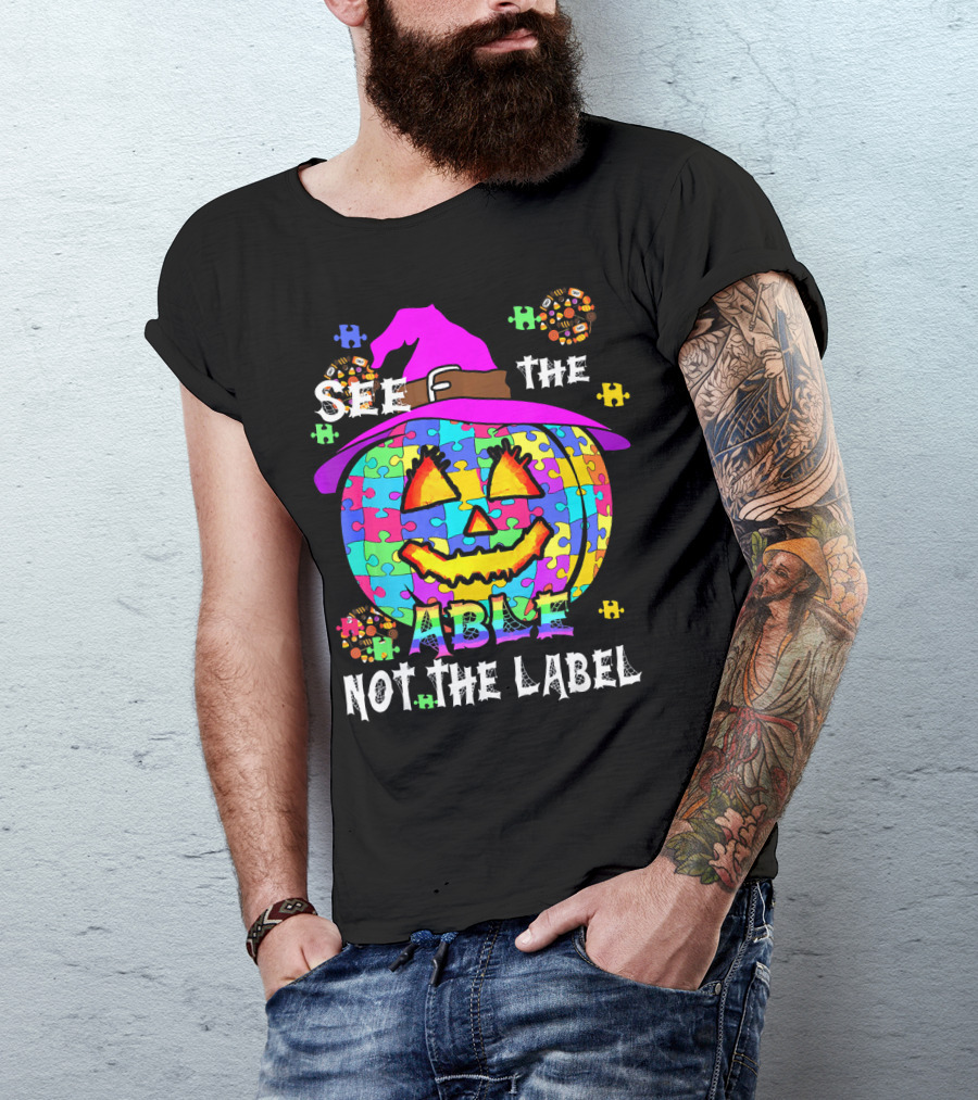 See The Able Not The Label Autism Awareness Pumpkin Puzzle Halloween T-Shirt
