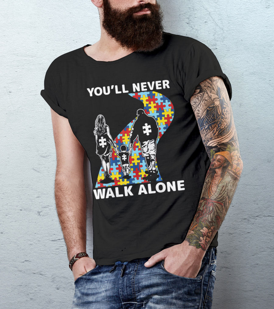 You'll Never Walk Alone Autism Awareness Family Puzzle Path T-Shirt