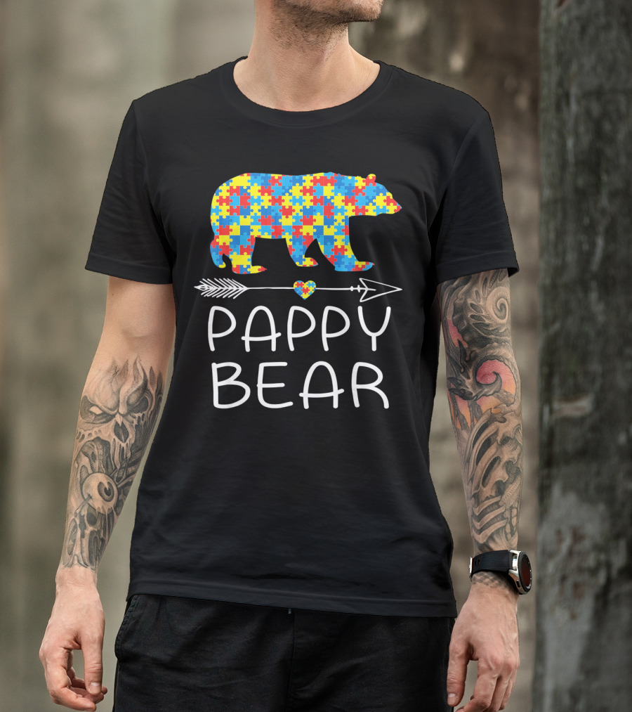 Pappy Bear Autism Awareness Puzzle Heart Arrow T-Shirt