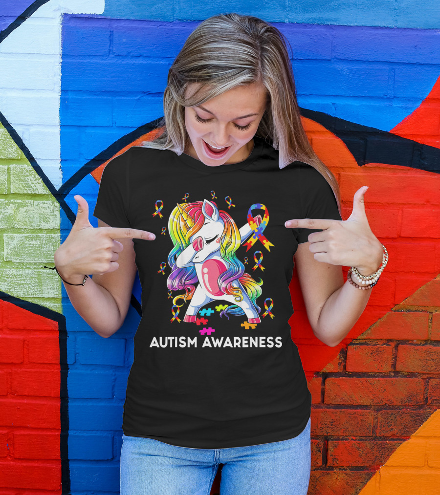 Autism Awareness Rainbow Unicorn With Puzzle T-Shirt