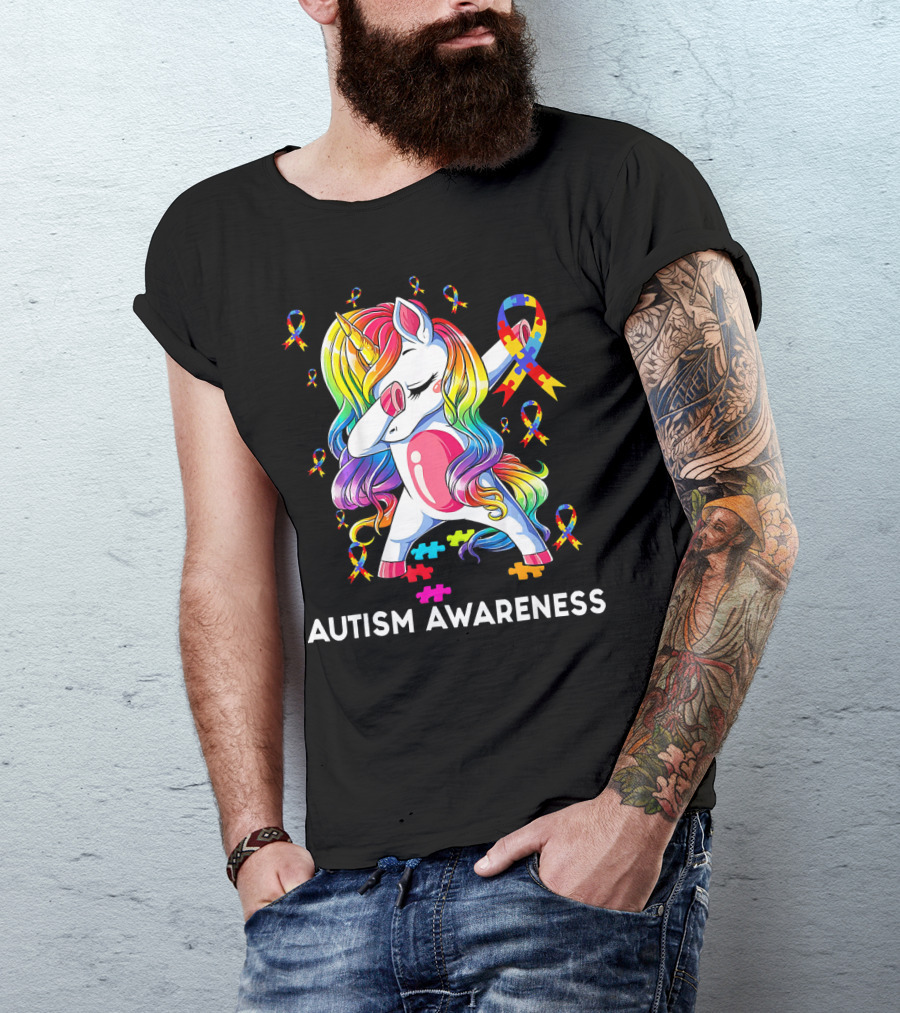 Autism Awareness Rainbow Unicorn With Puzzle T-Shirt