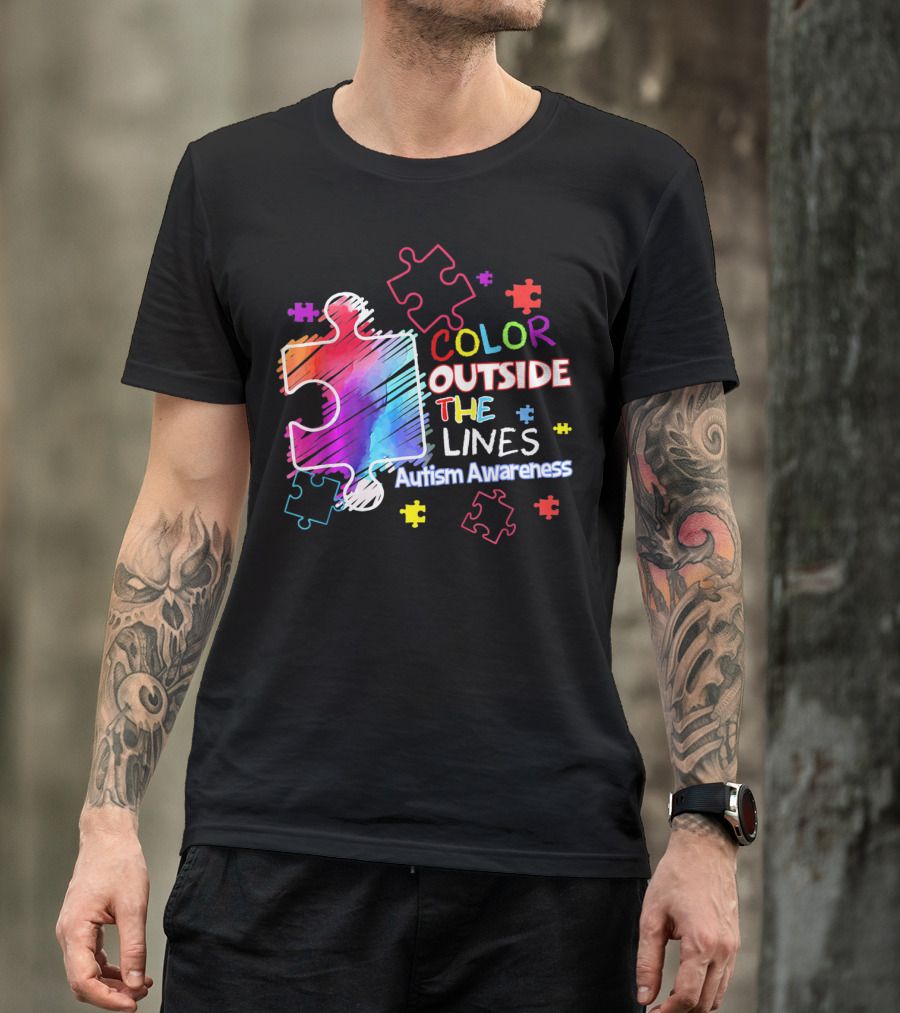 Autism Awareness Color Outside The Lines Puzzle Pieces T-Shirt