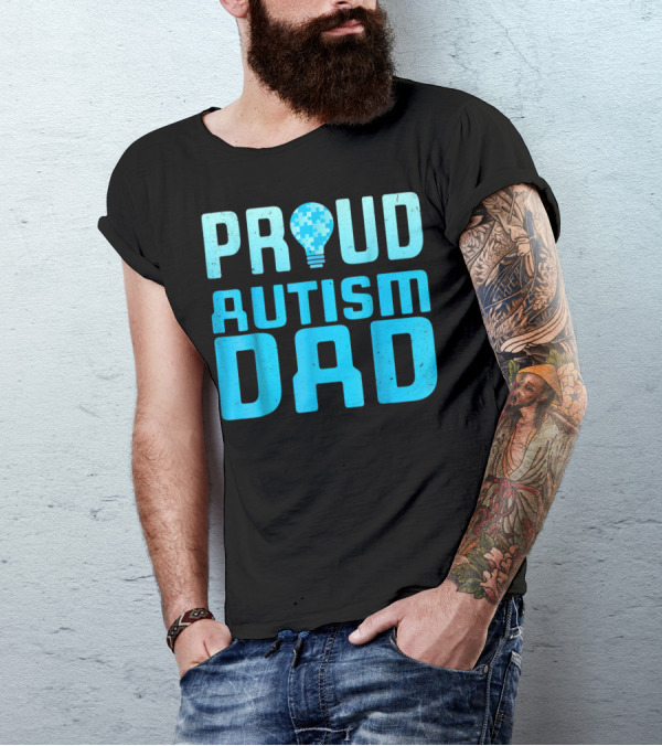 Proud Autism Dad Light Bulb Puzzle T-Shirt