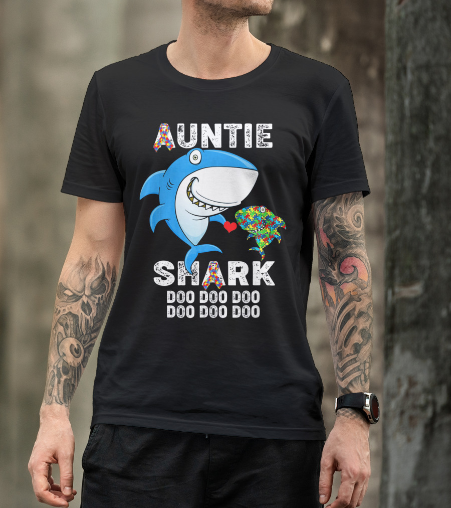 Auntie Shark Doo Doo Doo Autism Awareness Aunt T-Shirt