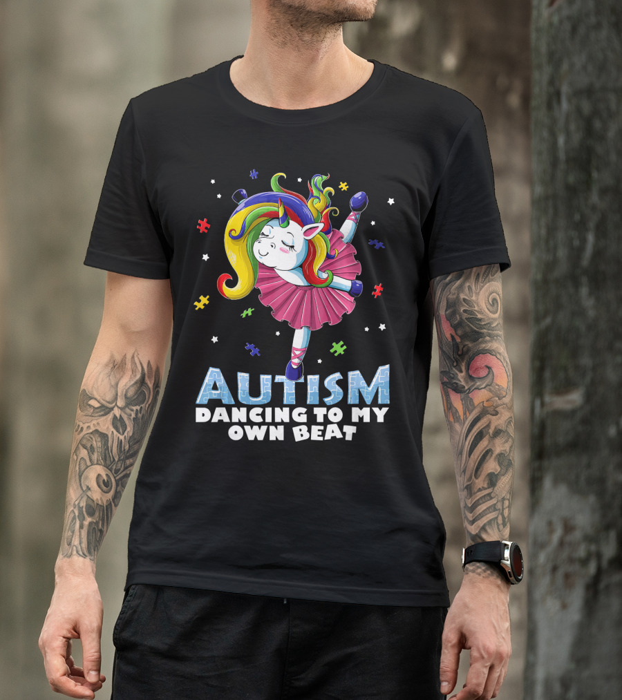 Autism Dancing To My Own Beat Unicorn With Puzzles T-Shirt