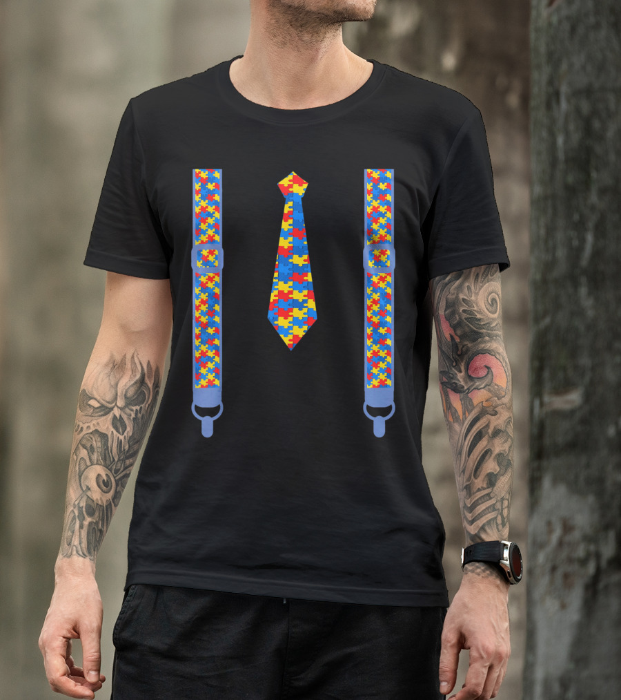 Autism Awareness Tie And Suspenders Puzzle T-Shirt