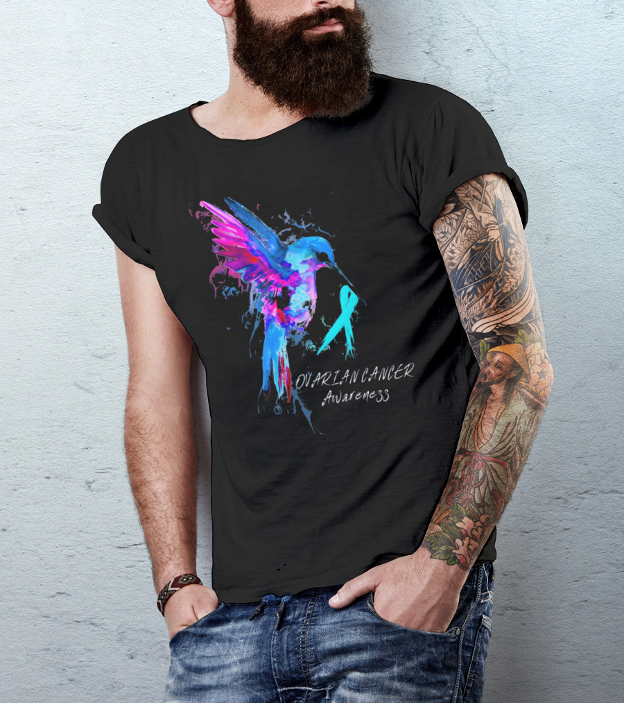 OVARIAN CANCER AWARENESS Bird Ribbon Hummingbird T-Shirt