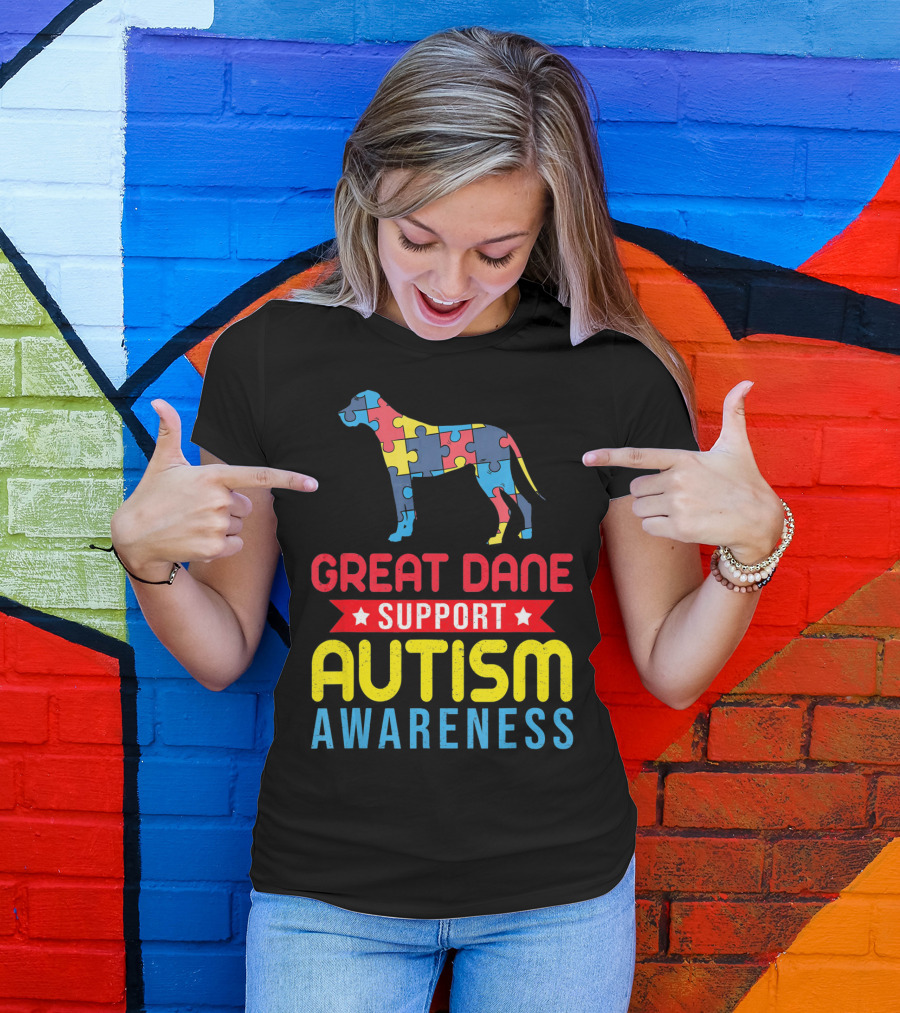 Great Dane Autism Awareness Support Puzzle T-Shirt