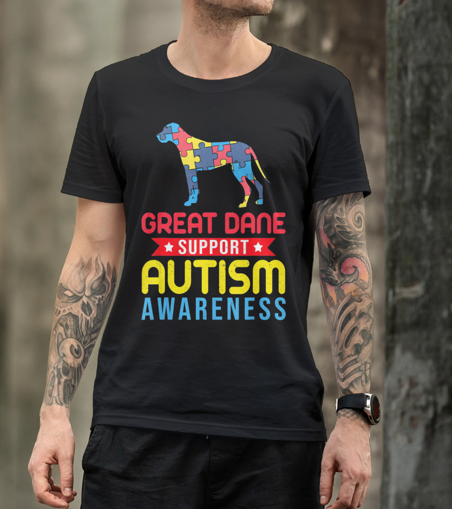 Great Dane Autism Awareness Support Puzzle T-Shirt
