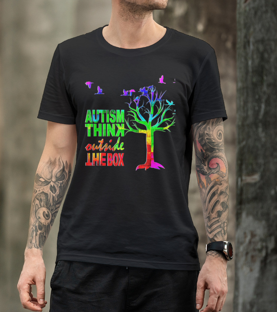 Autism Awareness Think Outside The Box Ribbon MomDadKid Autist T-Shirt