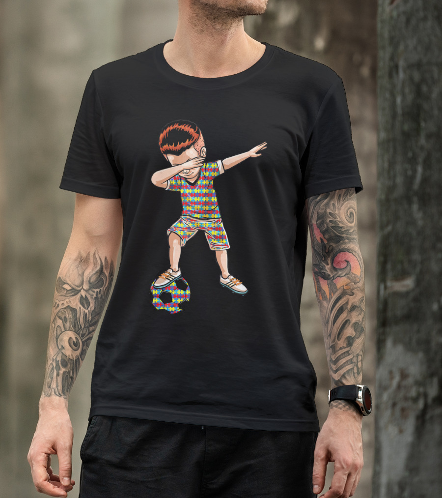 Dabbing Boy Soccer Autism Awareness Puzzle T-Shirt