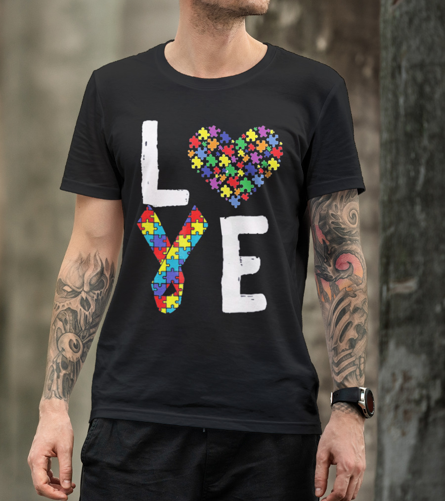 Love Autism Awareness DadK Heart Puzzle T-Shirt
