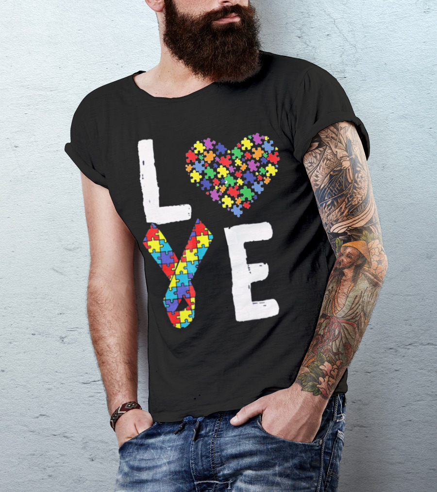 Love Autism Awareness DadK Heart Puzzle T-Shirt
