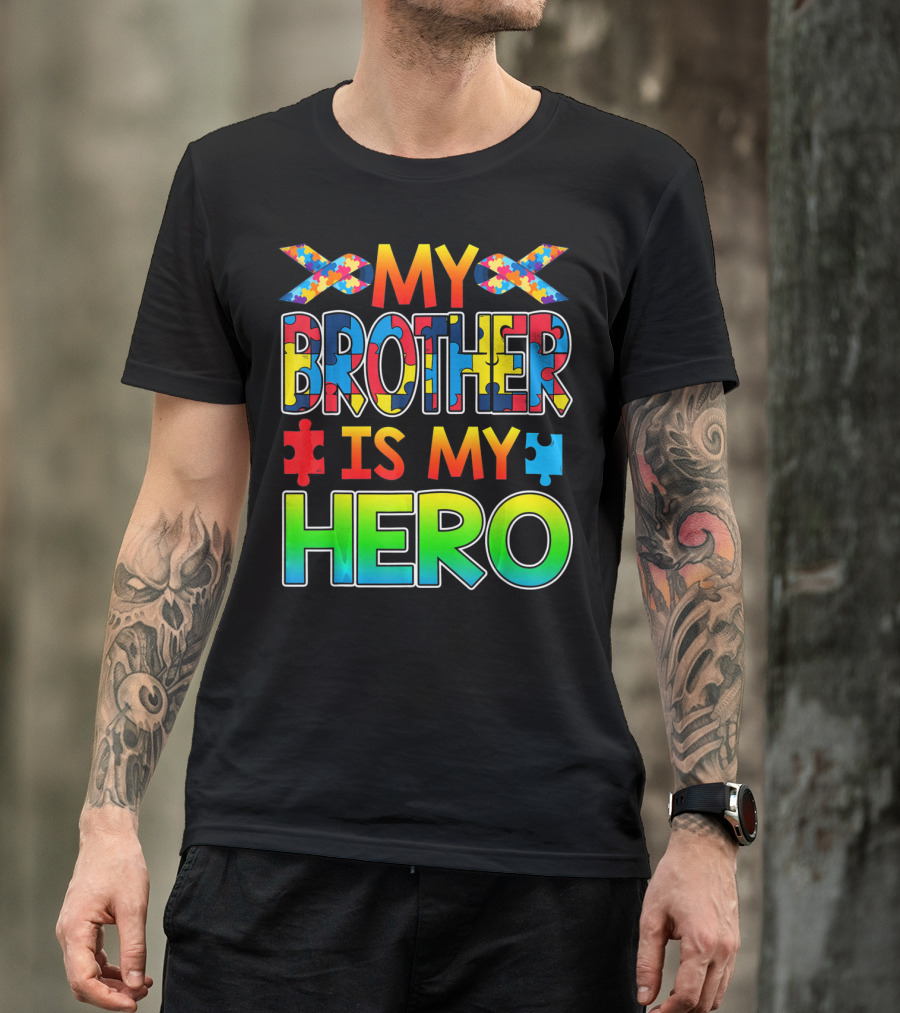 Autism Awareness My Brother Is My Hero Puzzle Ribbon T-Shirt