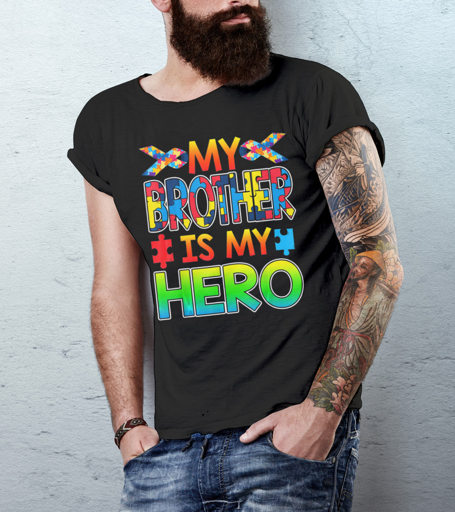 Autism Awareness My Brother Is My Hero Puzzle Ribbon T-Shirt