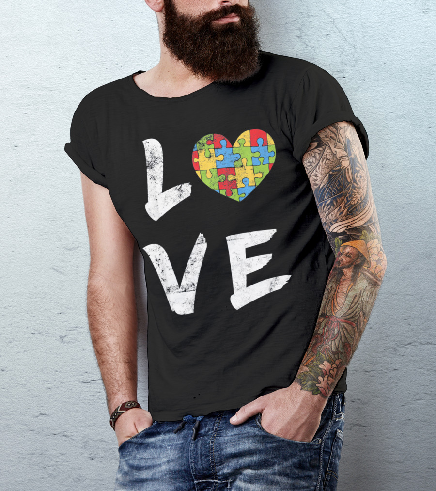 LOVE Autism Mom Puzzle Heart Autism T-Shirt