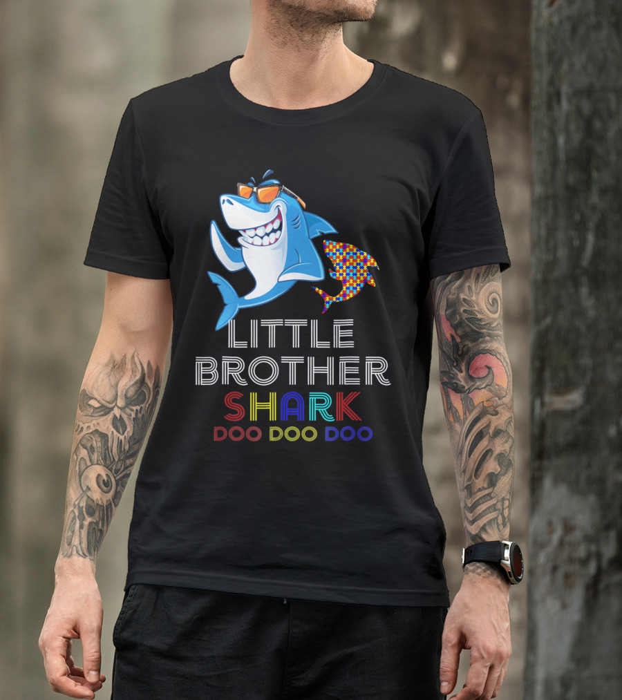 Little Brother Shark Autism Awareness Doo Doo Doo T-Shirt
