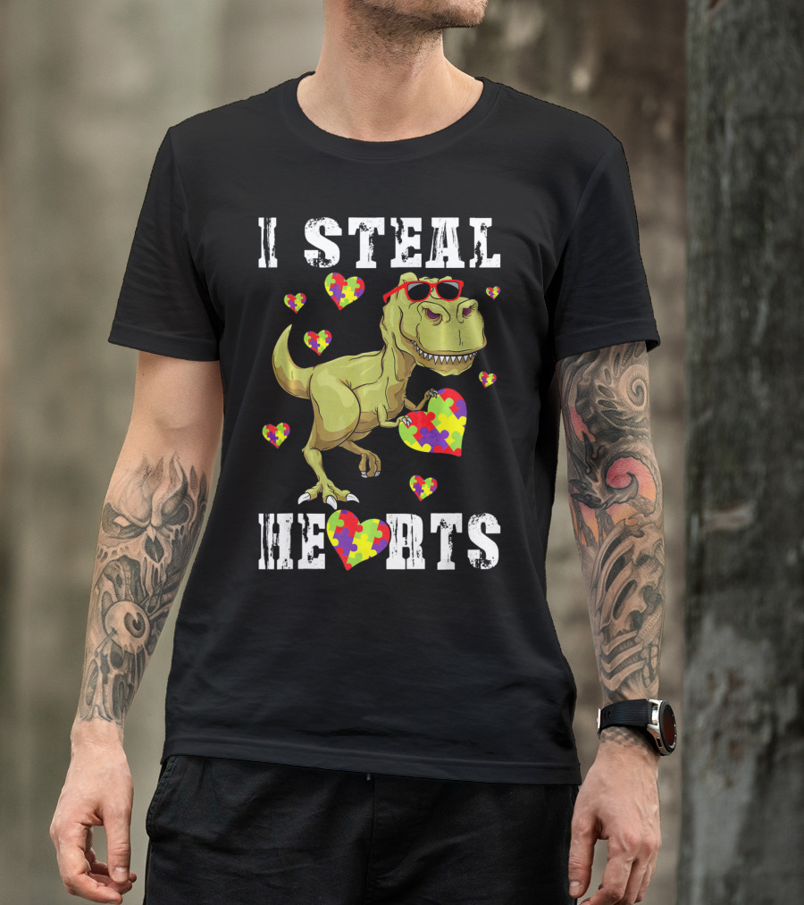 I Steal Hearts Dinosaur Autism Awareness Kids T-Shirt