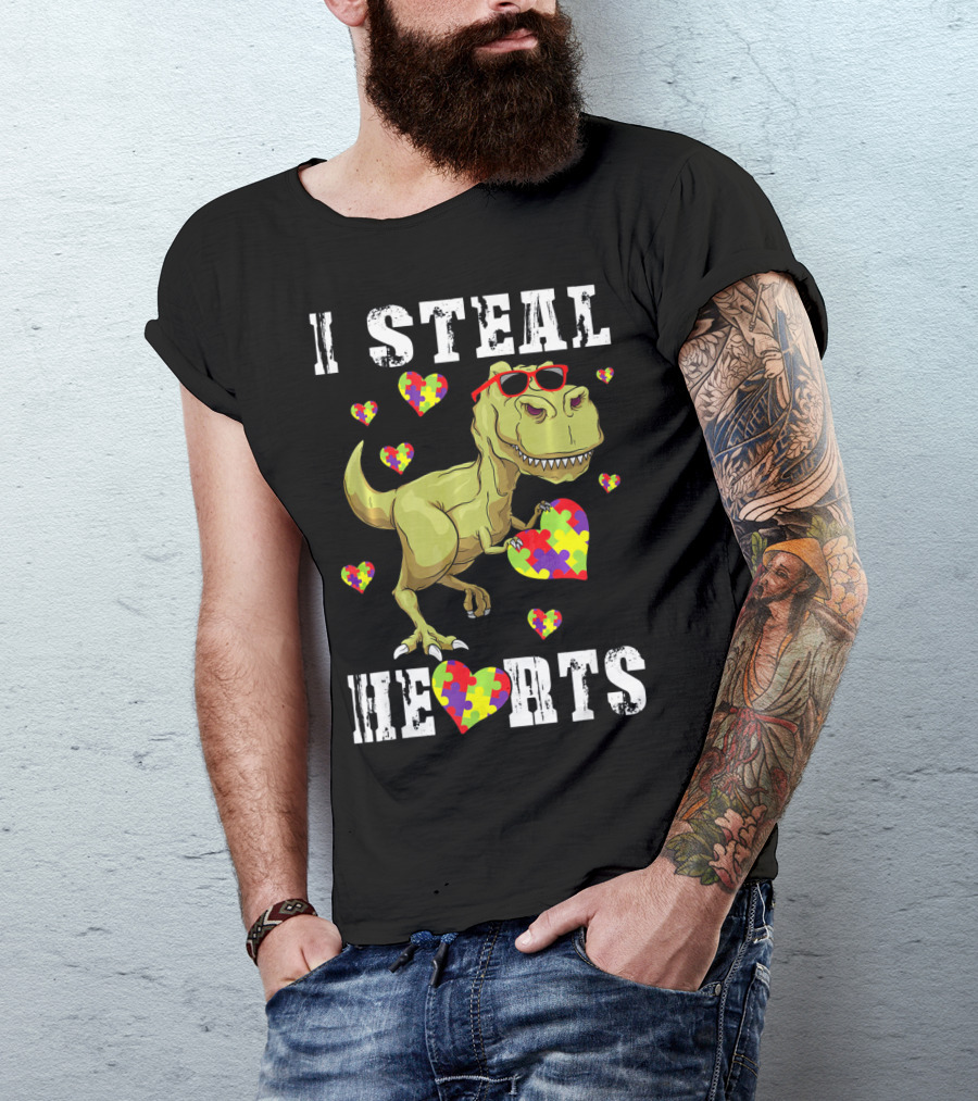 I Steal Hearts Dinosaur Autism Awareness Kids T-Shirt
