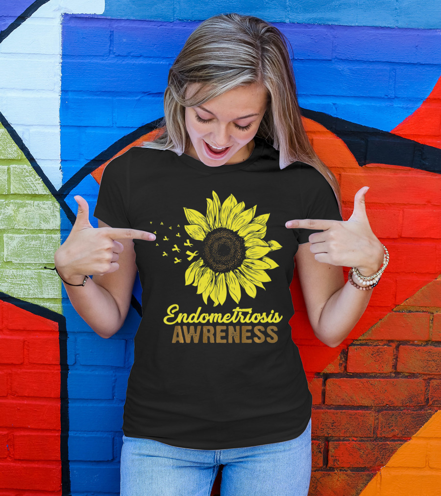Endometriosis Awareness Yellow Ribbon Sunflower T-Shirt