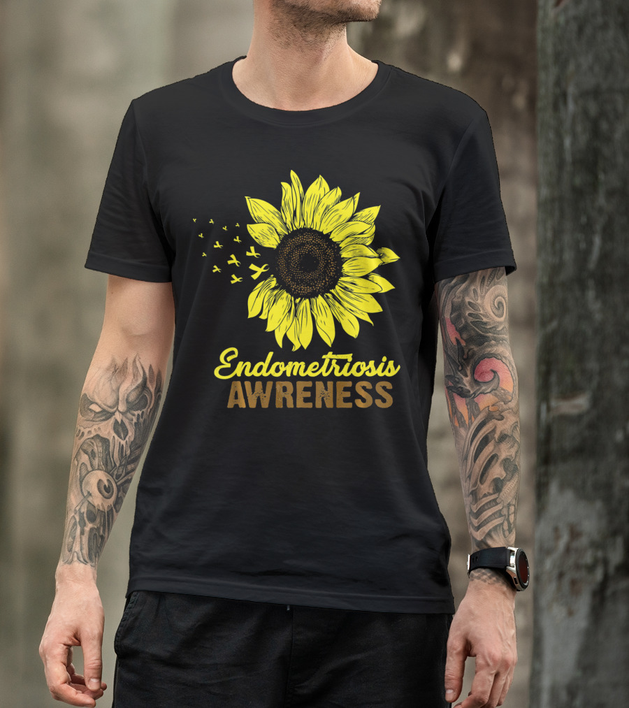 Endometriosis Awareness Yellow Ribbon Sunflower T-Shirt