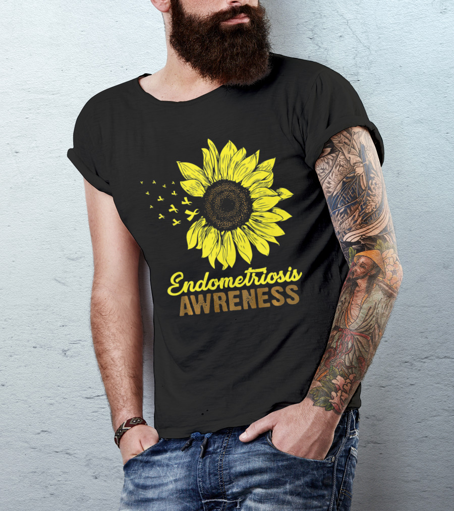Endometriosis Awareness Yellow Ribbon Sunflower T-Shirt