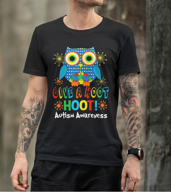 Give A Hoot Hoot Autism Awareness Owl Puzzle T-Shirt