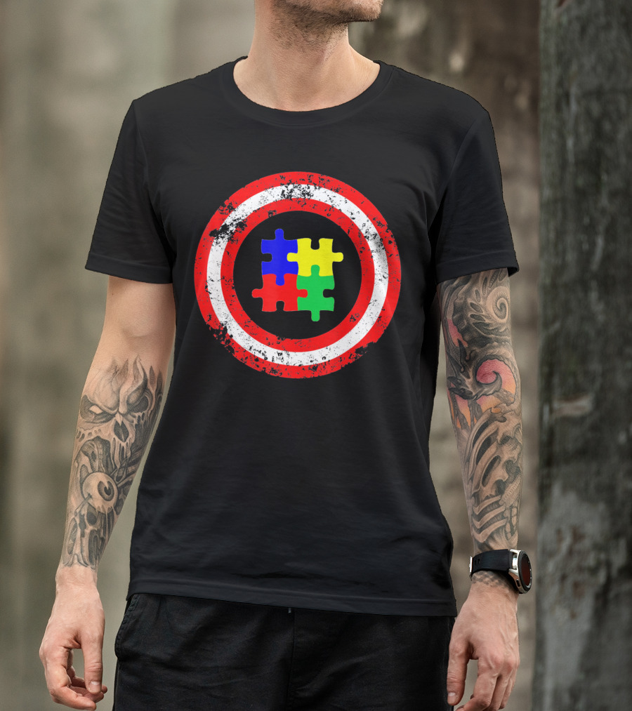 Captain Autism Awareness Shield Puzzle T-Shirt