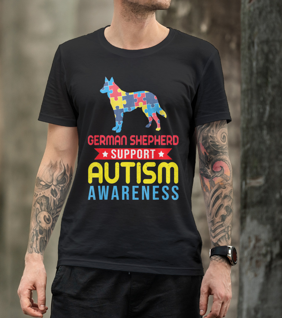 German Shepherd Puzzle Support Autism Awareness T-Shirt