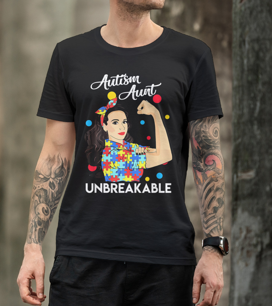 Autism Aunt Unbreakable Puzzle Pattern Awareness T-Shirt