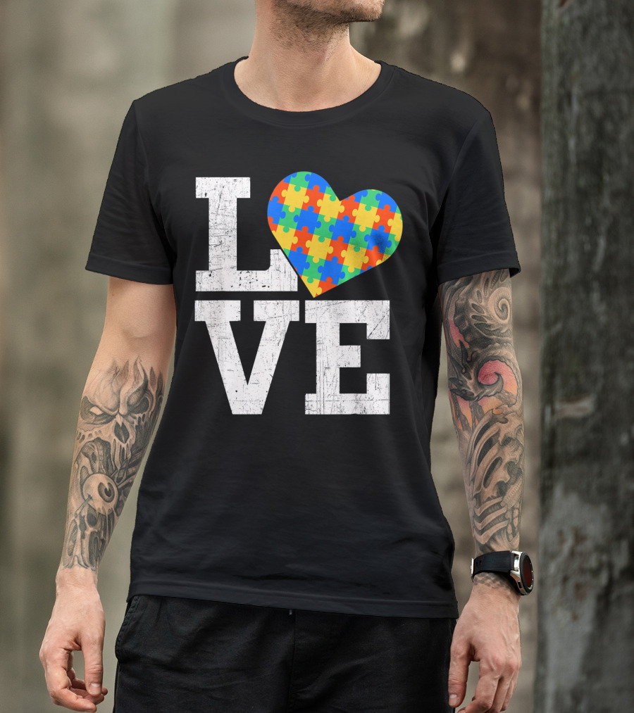 Love Someone With Autism Autism Awareness Puzzle Heart T-Shirt