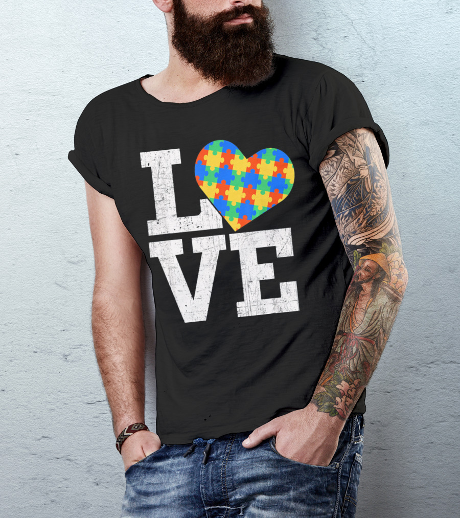 Love Someone With Autism Autism Awareness Puzzle Heart T-Shirt
