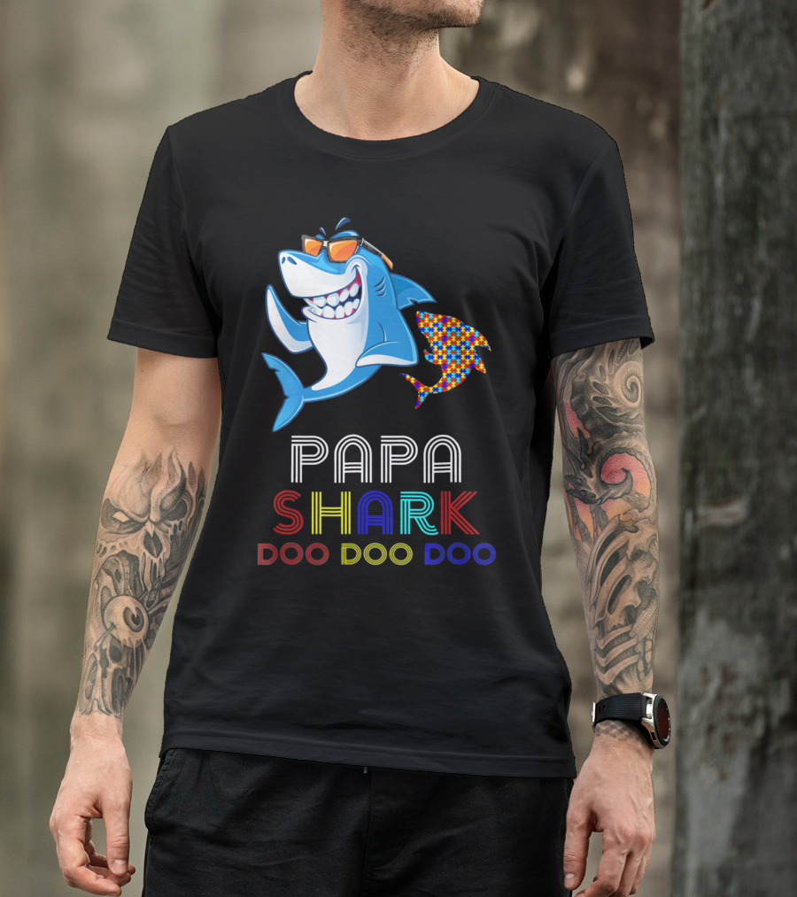 Papa Shark Doo Doo Doo Autism Awareness T-Shirt