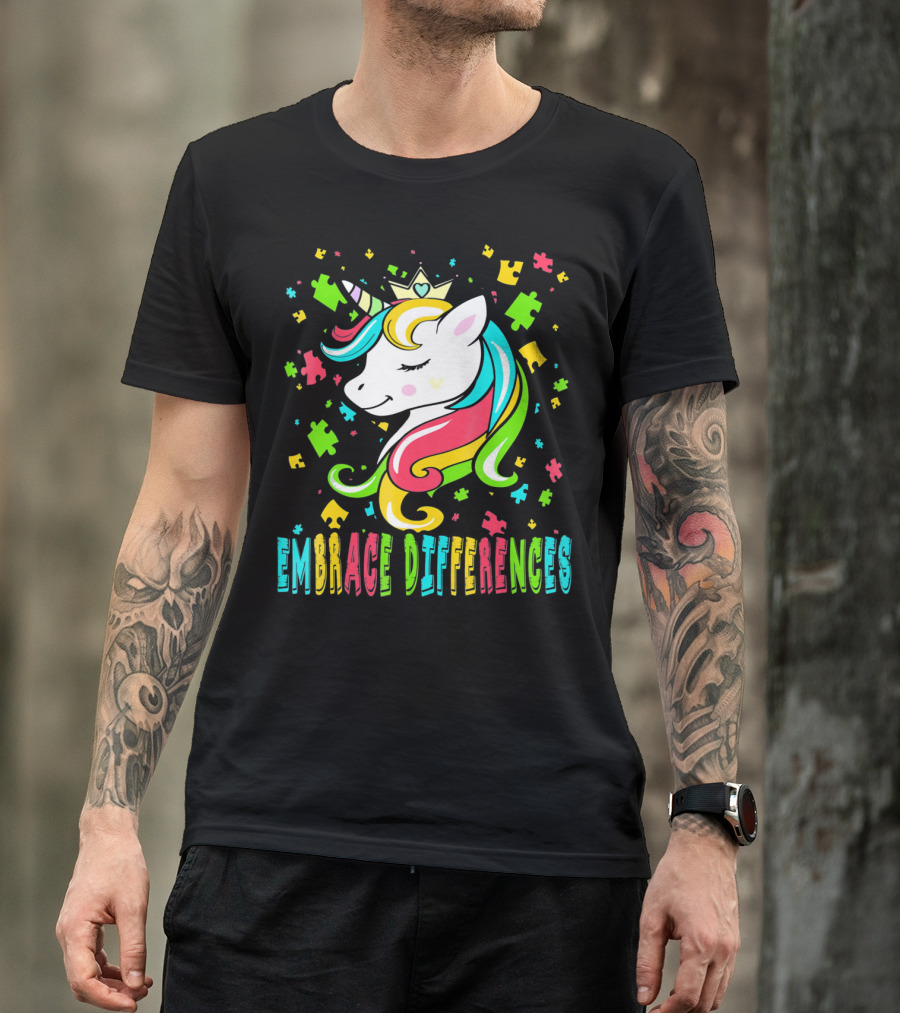 Embrace Differences Autism Awareness Unicorn T-Shirt