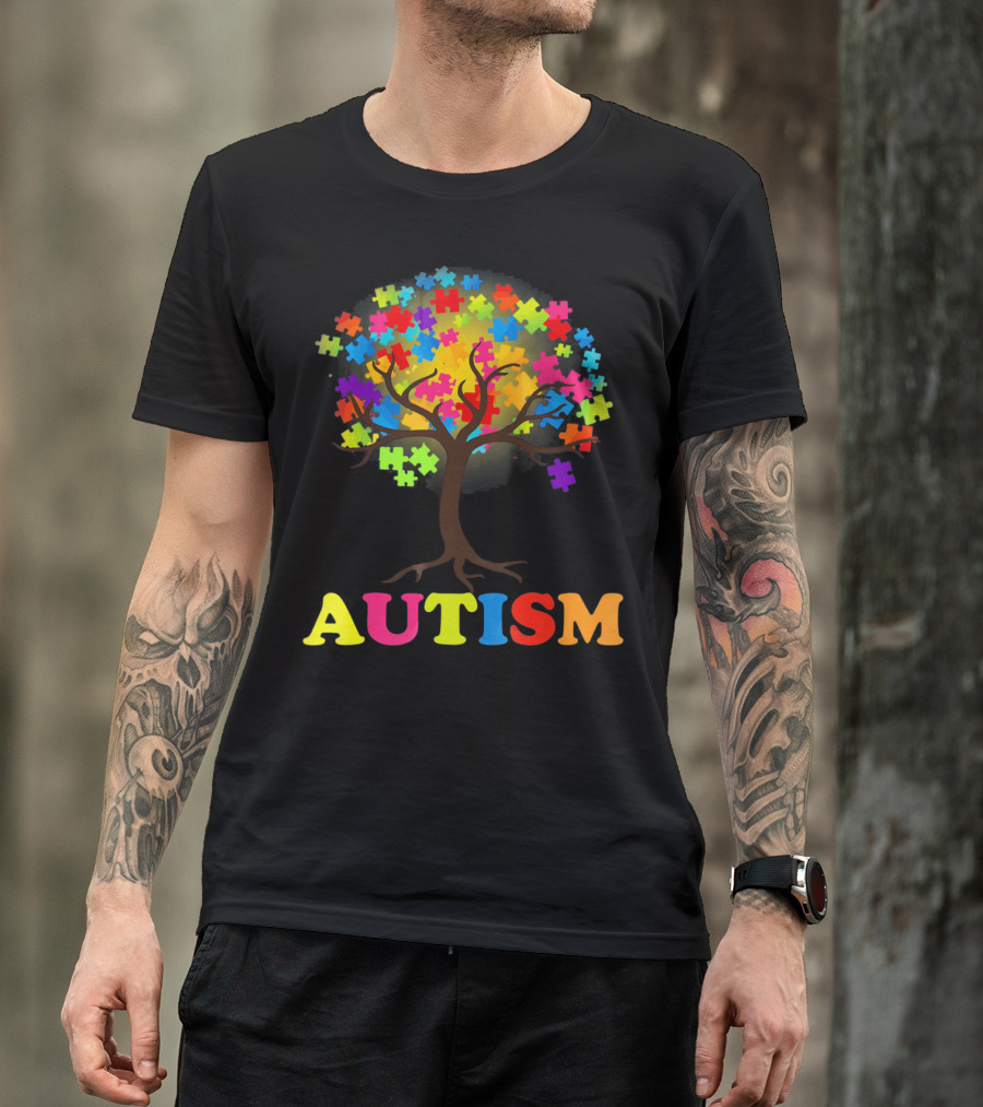 Autism Puzzle Pieces Tree Multicolored Branches T-Shirt
