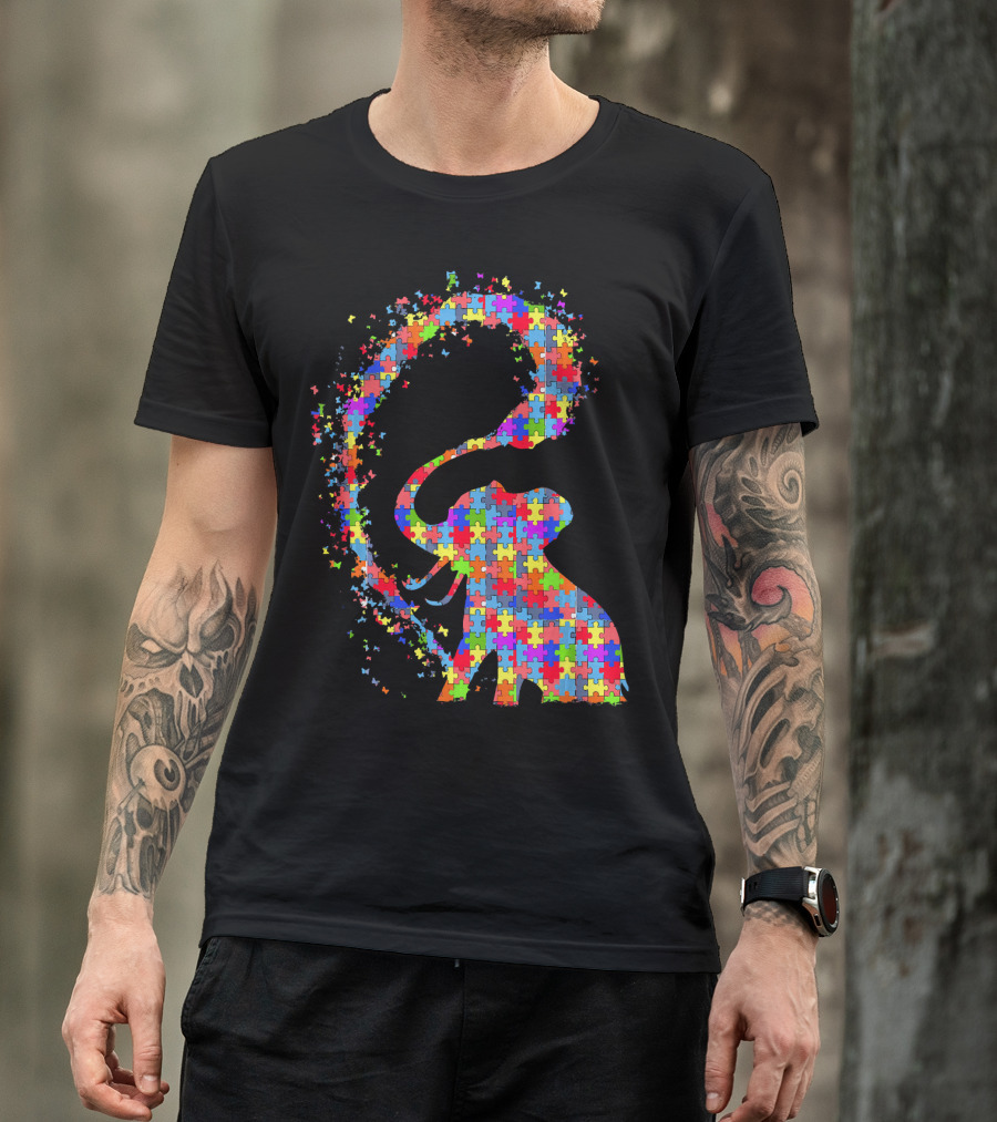 Elephant Puzzle Piece Autism Awareness Symbol Celebrating Neurodiversity T-Shirt