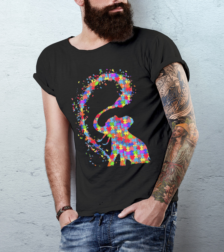 Elephant Puzzle Piece Autism Awareness Symbol Celebrating Neurodiversity T-Shirt