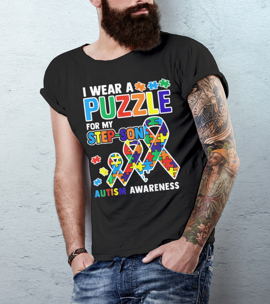 I Wear A Puzzle For My Step-Son Autism Awareness T-Shirt