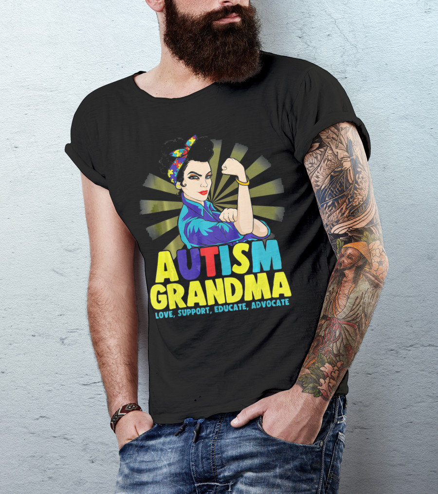 Autism Grandma Love Support Educate Advocate Retro Iconic T-Shirt
