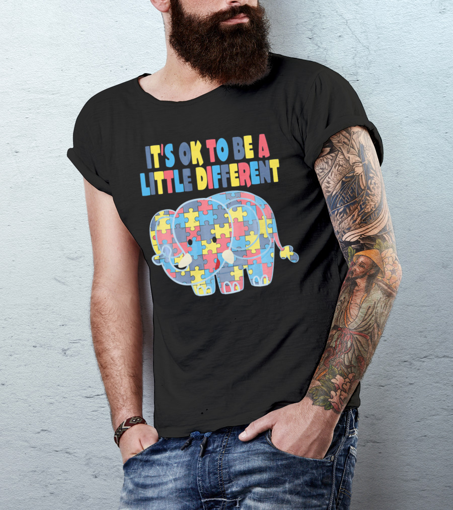 It's OK To Be A Little Different Autism Awareness Elephant Puzzle T-Shirt