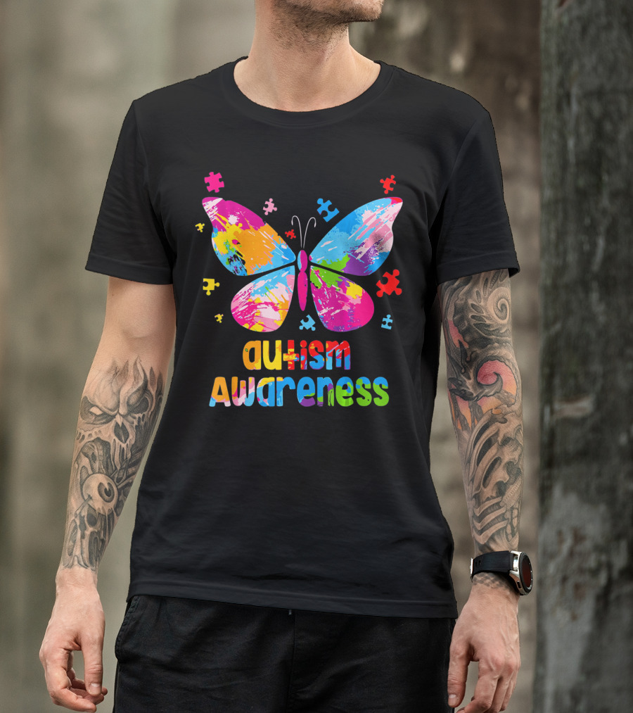 Colorful Butterfly Autism Awareness Puzz Puzzle Pieces T-Shirt