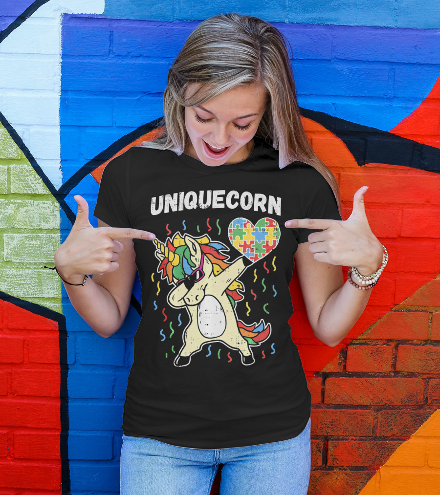 Uniquecorn Dabbing Unicorn Puzzle Heart Autism Awareness T-Shirt