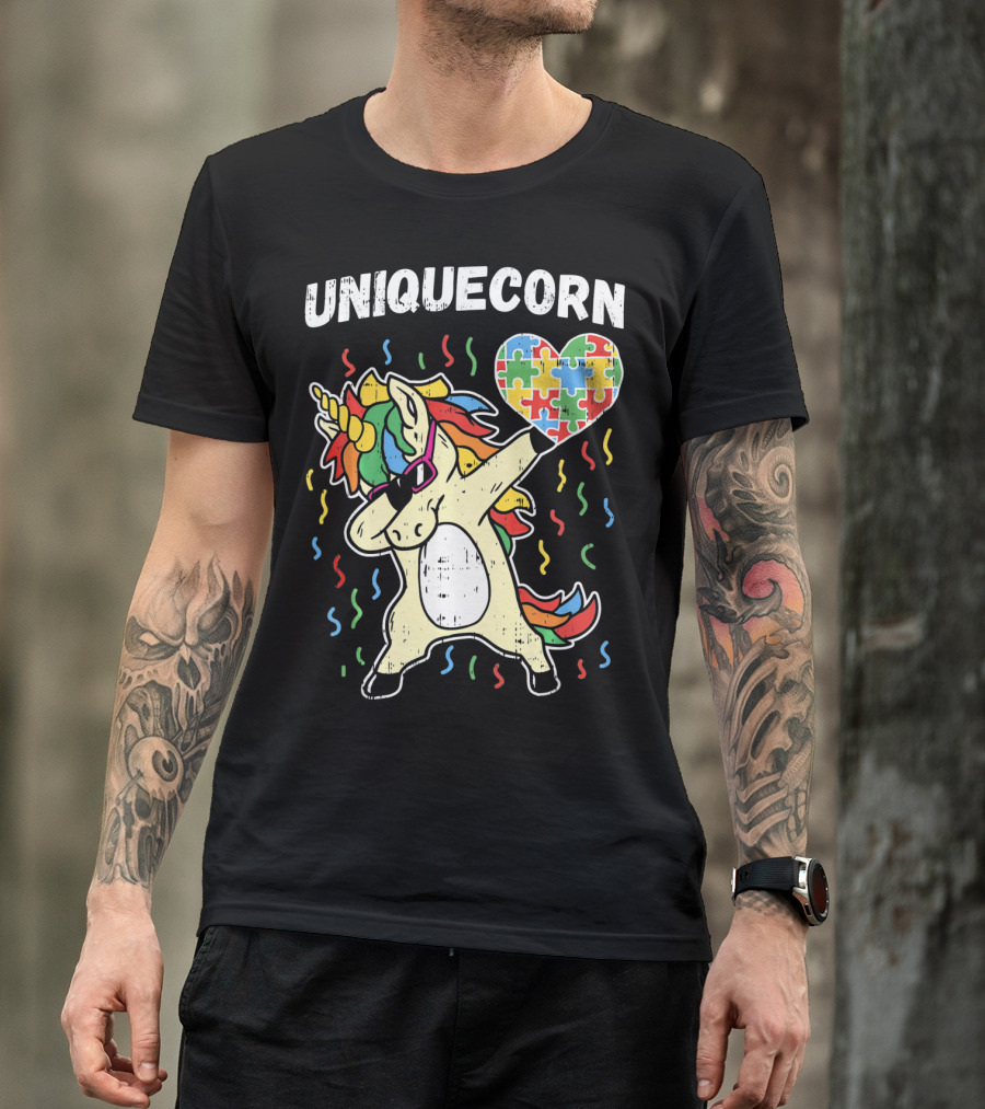Uniquecorn Dabbing Unicorn Puzzle Heart Autism Awareness T-Shirt