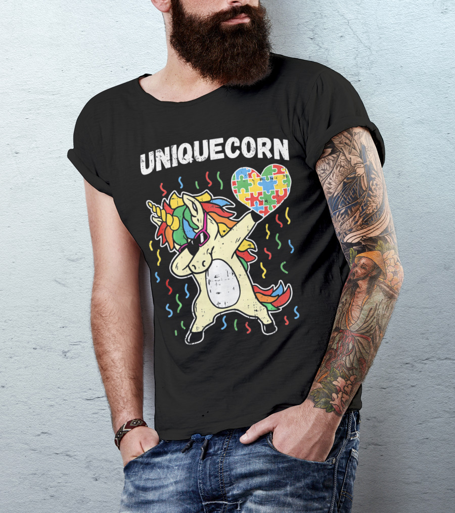 Uniquecorn Dabbing Unicorn Puzzle Heart Autism Awareness T-Shirt